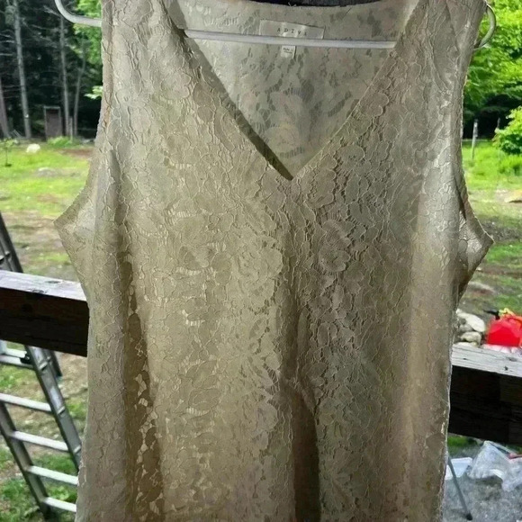 Adiva Sz L Cream Sleeveless V-Neck Lace-Over Tank - Picture 5 of 8